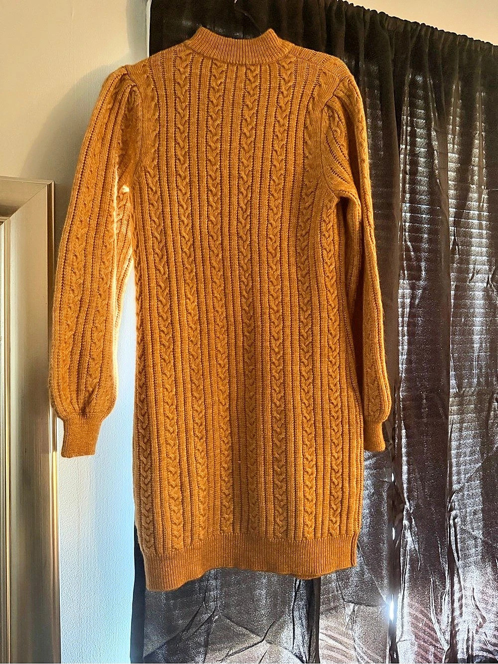 Cable Knit Midi Sweater Dress in Orange Size Medium